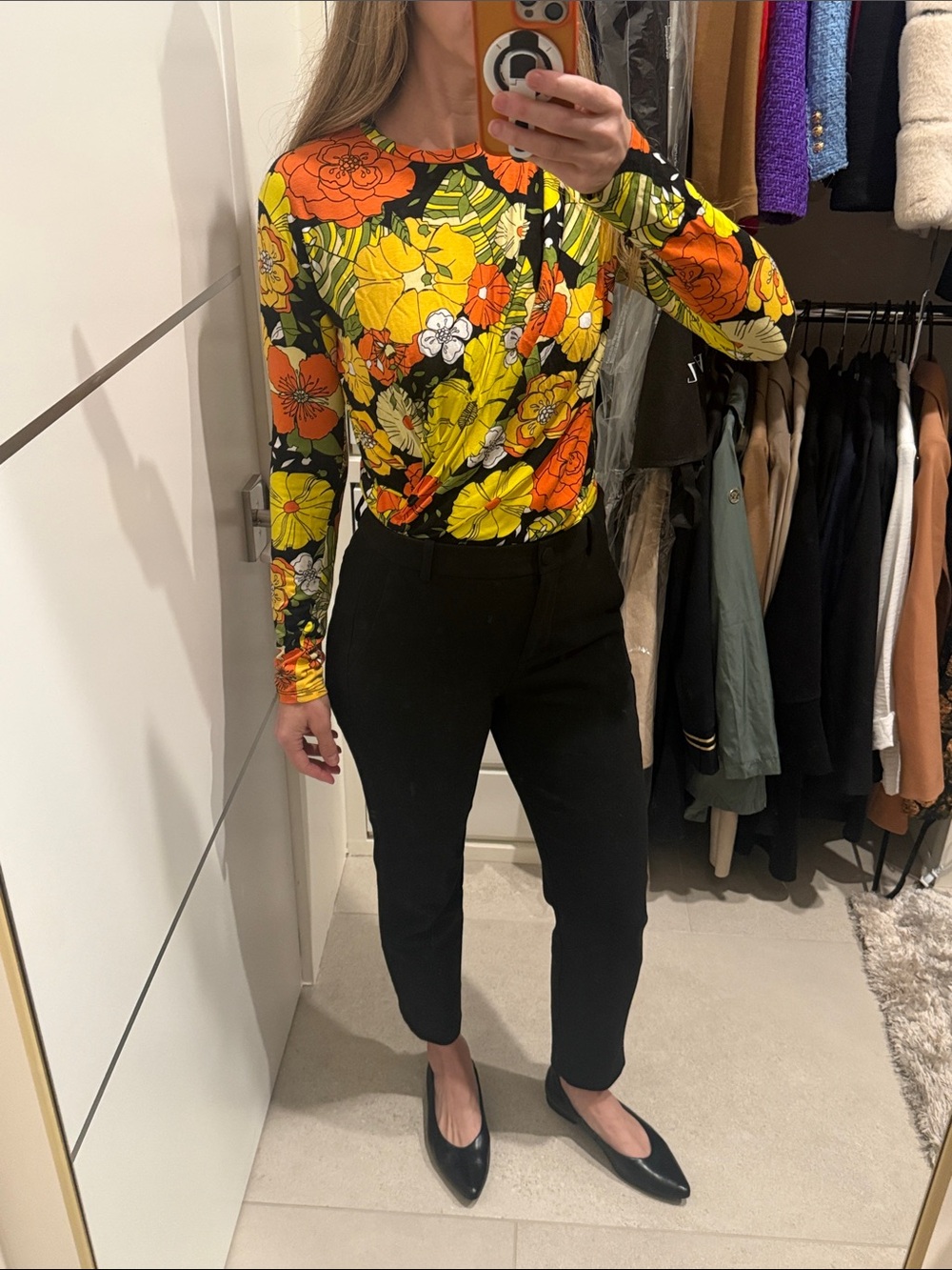 Zara Floral Twist-Front Long Sleeve Top in Yellow & Orange floral print Small